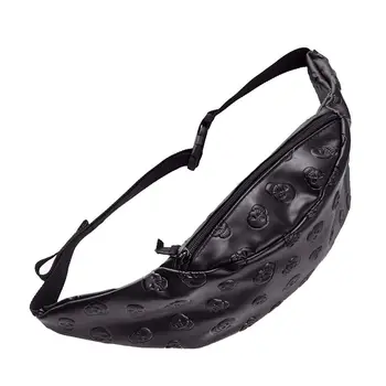 

Skull black leather belt bag Unisex Fashion New who cares PU bag soft belt pouch waist bag(Black)