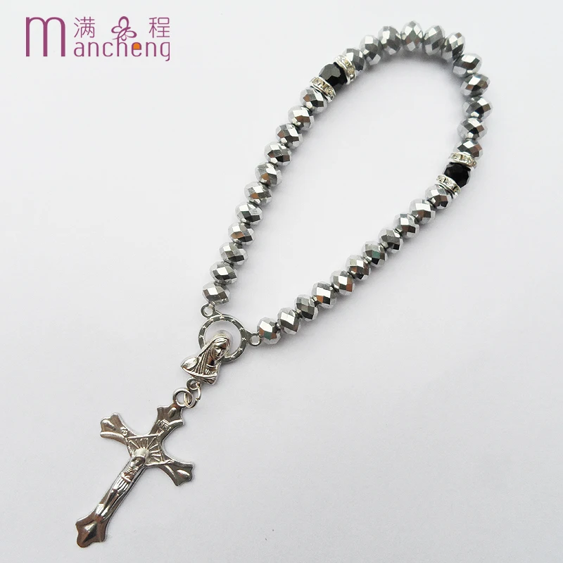 

Muslim 33 crystal rope cross bracelet religious Rosary Christian Jesus chain charm tasbih prayer beads glass bracelet jewelry
