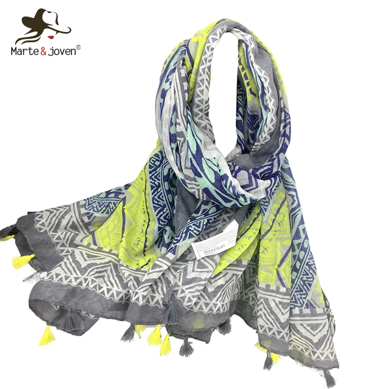 Marte & Joven роскошный дизайн Ромбический с геометрическим принтом шарф для женщин Мода синий и желтый большой размеры весна/осень шали и