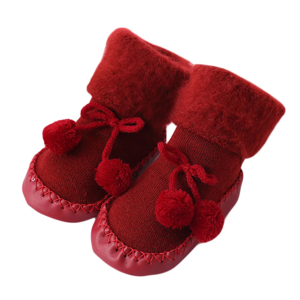 Infant Baby Boys Girls Solid Knit Floor Socks Toddler Kids Winter Warm Cotton Floor Socks Children Anti-Slip Fashion Step Socks