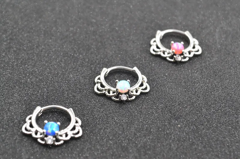 

Lot10pcs 16g CZ Clicker Opal Hoop Septum Jewerly Nose Ring body piercing jewelry Ring Earring Ear Daith Helix Rings