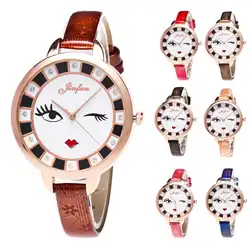 2017, Новая мода Роскошные личность милый рисунок Дизайн Для женщин Аналоговые кварцевые часы кожаный ремешок наручные часы L8114