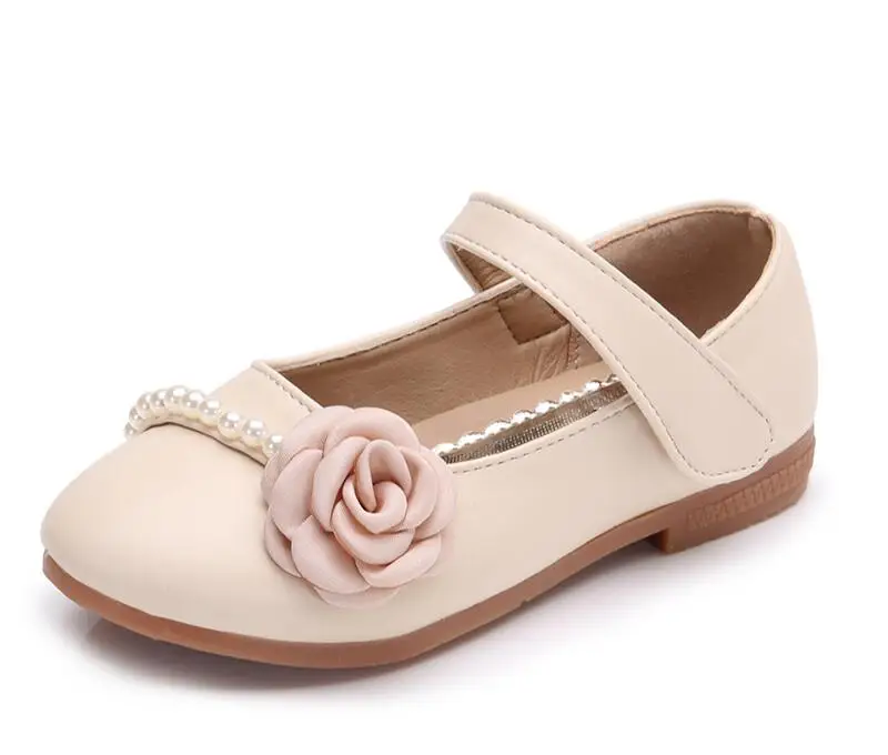 Bekamille/детская обувь для девочек; летняя кожаная обувь с бусинами; простые тонкие туфли с цветочным принтом; Повседневная Удобная водонепроницаемая обувь - Цвет: SSJ009-Beige