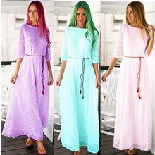 Halbe hülse elegante Lange Kleid frauen spitze-häkelarbeit vestido de festa abend Damen party kleider Gürtel robe femme harajuku
