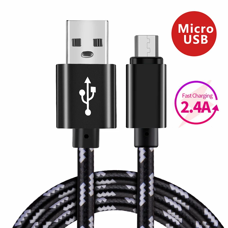 

USB Micro Cable 25CM 1M 1.5M 2M Nylon Braided 2.4A Data Sync USB Charger For Samsung S7 8 Huawei Xiaomi Redmi Phone Charger Cord