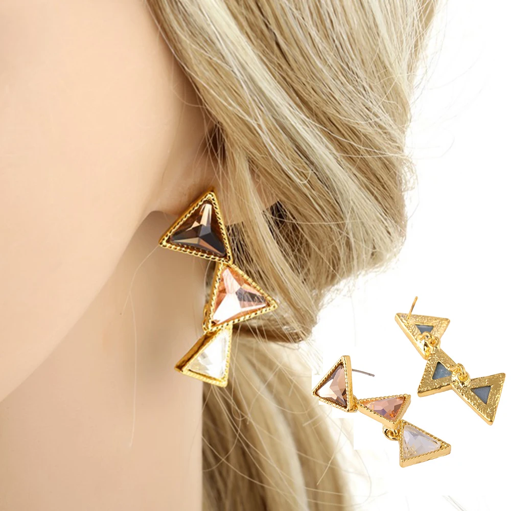 2019 Female Accessories Earring Triangle Double Rhinestone Bling Fashion Big Earrings Crystal | Украшения и аксессуары