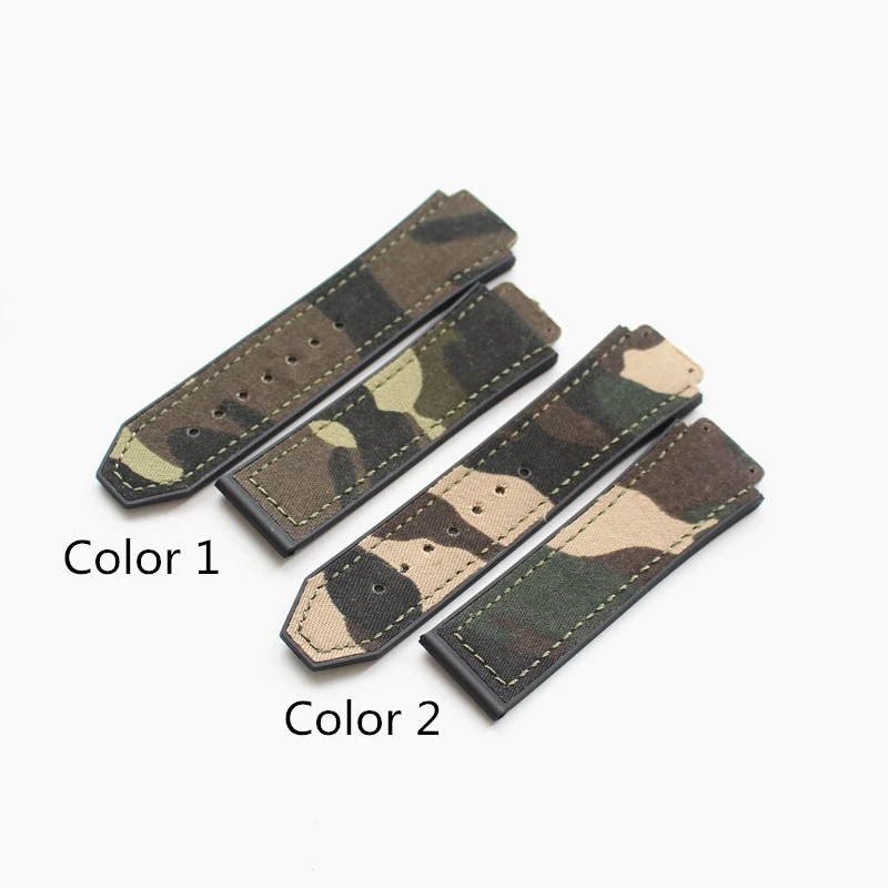 

LUKENI Top Quality 25mm*19mm Camo Leather Rubber Strap Wrist Watch band Strap Without Buckle For HUBLO Big Bang Watch With LOGO