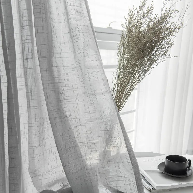 Белый хлопок лен тюль шторы ткани серый полосатый фатин для гостиной кухни балкона серый отвесный декоративный отель HC087-30