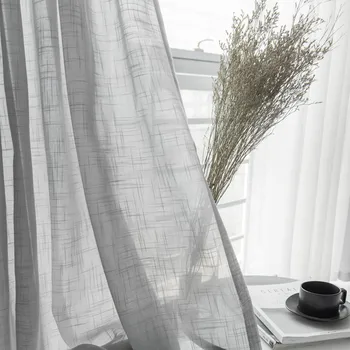 

Pure White Grey Cotton Linen Tulle Curtains for Living Room Bedroom Stripe Window Treatment Curtains Tulle Kitchen Hotel AD045D3