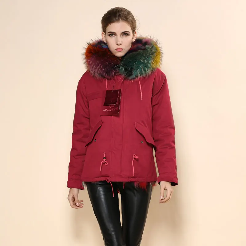 Довольно прохладно зима натуральным лисьим мехом Для женщин куртка длинные волосы красочные мех густой мех куртка Женский зимняя парка