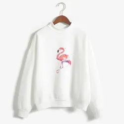 Фламинго печати женские свитшоты Топы корректирующие пуловер с длинным рукавом повседневное Свободная Толстовка 2019, новая мода осень зима