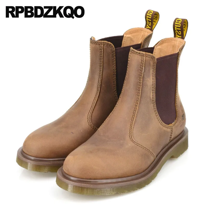 

Autumn Chunky High Quality Women Ankle Boots 2018 Round Toe Chelsea 12 44 Big Size Genuine Leather Brown Short Shoes 10 Slip On