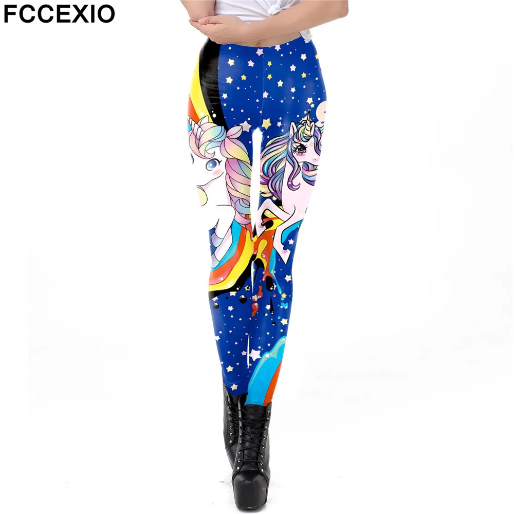 FCCEXIO 2019 Galaxy для женщин леггинсы для Kawaii с принтом единорога Leggin очень эластичные тренировки Женский Фитнес Легинсы размер плюс Леггинс