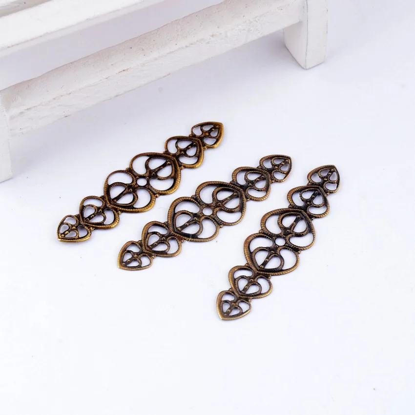 Antique Bronze Filigree Love Heart Wraps Connectors Embellishments Decoration DIY Findings 20Pcs 5.3x1.4cm F0382,jewelry making supplies,craft supplies