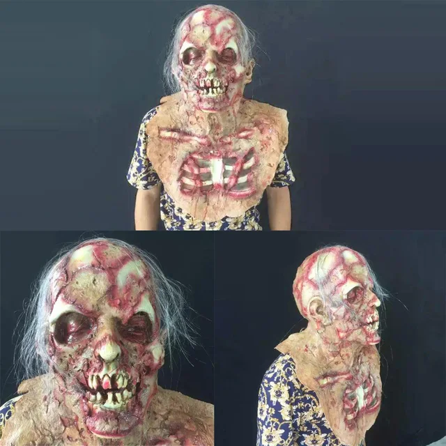 Special Price Horror Rotten zombie devil skull cover Bloody Zombie Mask Melting Face Adult Latex Costume Halloween Scary Prop