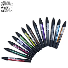 Winsor& Newton кисть-маркер, кисть на спиртовой основе, быстро сохнет, черный, серый, розовый, фиолетовый цвета, два кончика, художественные ручки