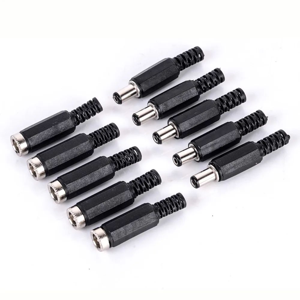 

10Pcs Male DC Plug Electrical Socket Outlet DC Power Jack Plugs 2.1mm x 5.5mm For DIY Projects