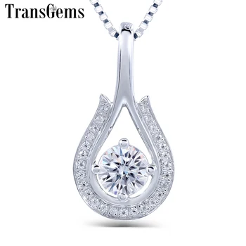 

TransGems 18K White Gold 0.5 Carat 5mm Lab Grown moissanite Diamond Solitaire Pendant Necklace for Women jewelry Wedding