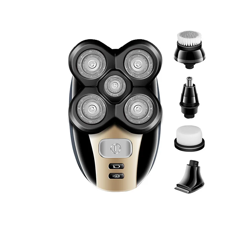 Cabeças de Lâmina Máquina de Corte Careca para Homem 5 em 1 Kemei Multifunções Barbeador Elétrico Navalha Nariz Orelha Aparador Barba Lavável 5
