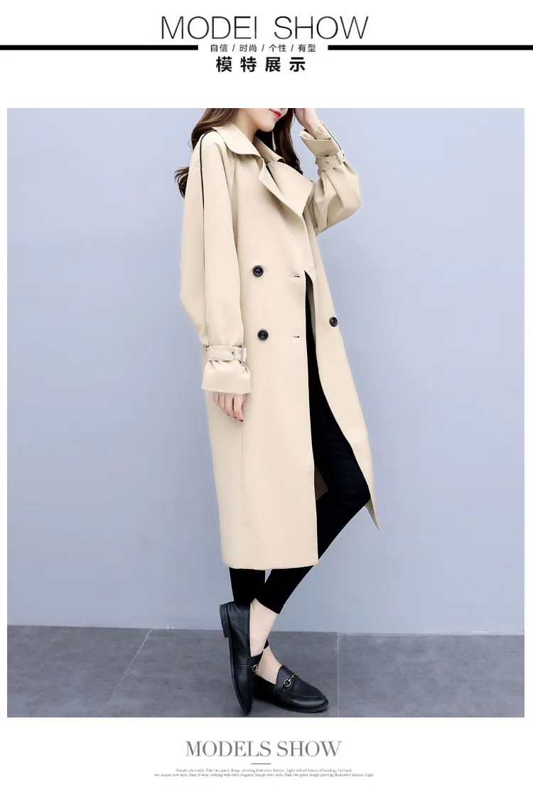 Trench Coat for Women Streetwear Double Breasted Turn-down Collar Spring/Autumn Coat Women's Overcoat with Pocket