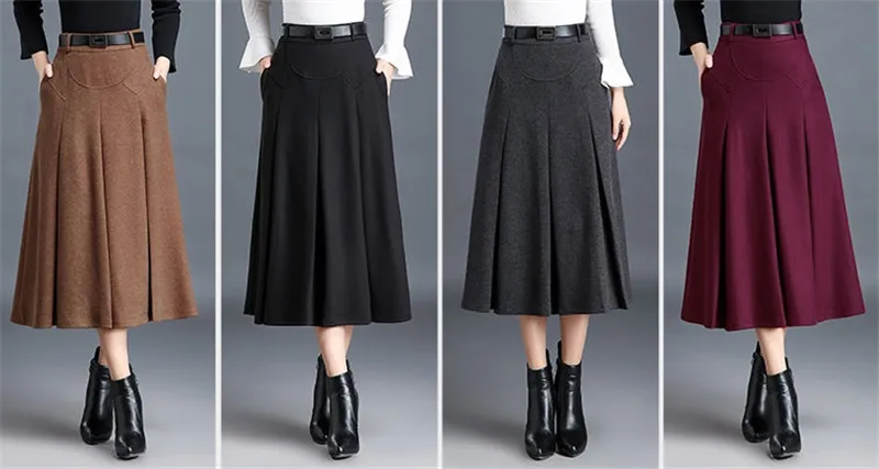 Шерстяная юбка для женщин, Осень-зима, модная плиссированная юбка с высокой талией, плюс размер, облегающая женская большая юбка-свинг, IOQRCJV N139
