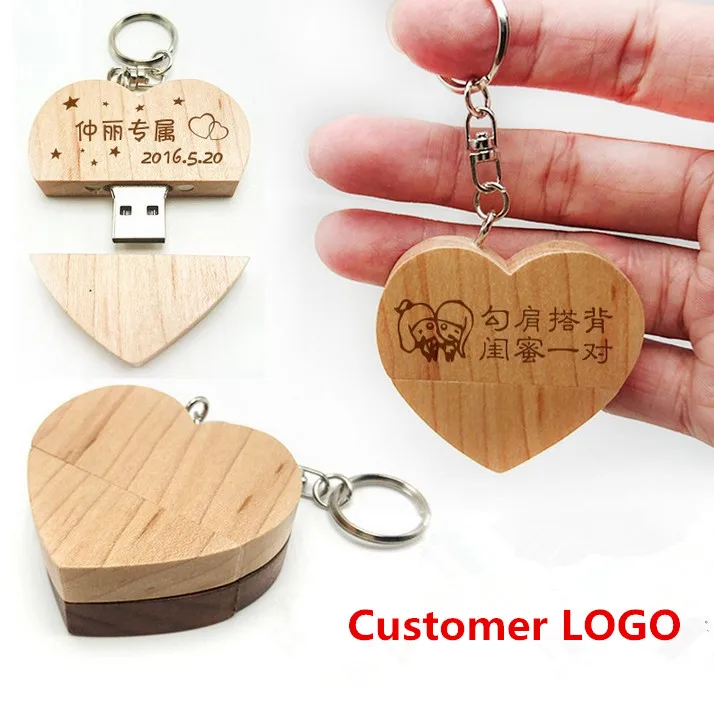 USB 3,0 с логотипом по индивидуальному заказу, деревянная ручка-флешка в форме сердца, 4 ГБ, 8 ГБ, 16 ГБ, 32 ГБ, логотип компании, индивидуальный подарок на свадьбу