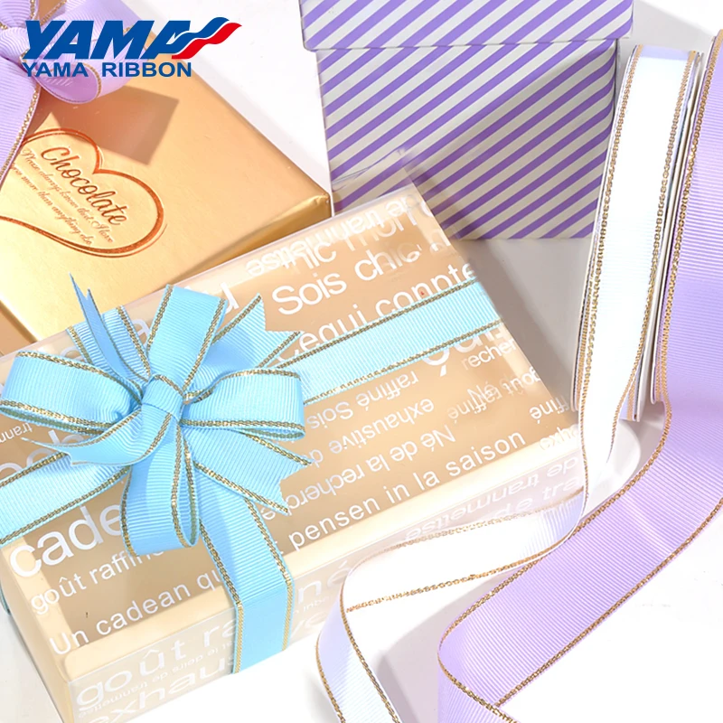 

YAMA 38mm 1-1/2 inch Wide Price 100yards Gold Metallic Edge Grosgrain Ribbon for Home Diy Gift Packing Decoration Wedding Crafts