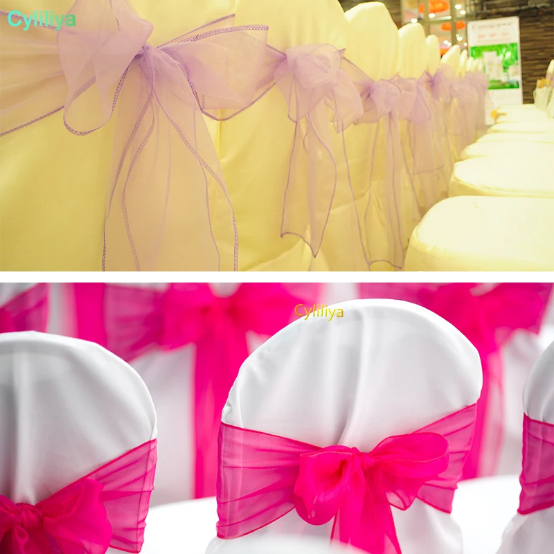 

50pcs/lot Sheer Ribbon Organza Wedding Decorations Chair Sashes Belt Knot Chair Covers Bow Bands Ties Chairs Decoration Supplies