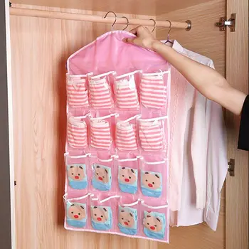 

2PCS/lot 16 Grids Clear Hanger Storage Organizer Bag for Socks Clothes Socks Bra Underwear Garment Suit Coat Rack Dust Cover S03