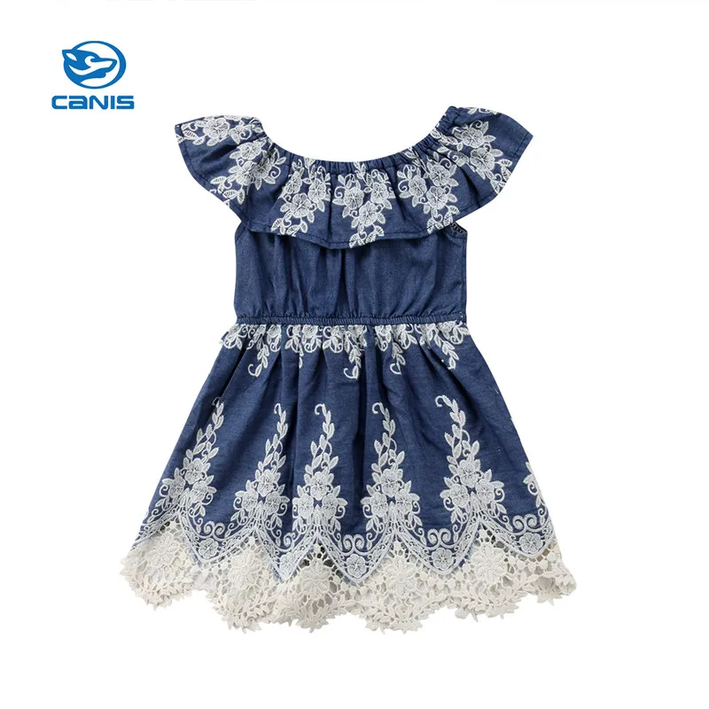 Baby Girls Embroidered Lace Floral Dress Baby Dresses Regular Cotton O-neck Dress Baby Party Dress Girls Summer Clothing