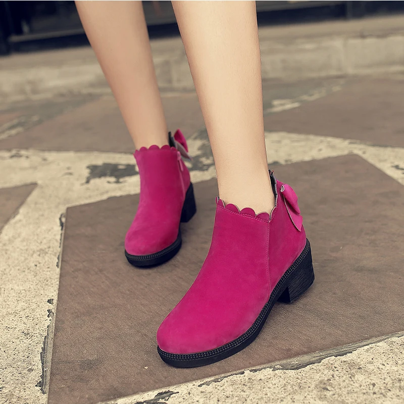 

Dilalula 2017 Big Size 34-43 Platform Women Shoes Woman Autumn Winter Short Boots Fashion Ankle Boots Sweet Bowtie Square Heels