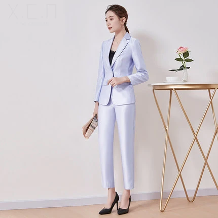 Рабочие брючные костюмы комплект из 2 предметов для женщин блейзер деловой костюм комплект куртка и брюки офисный костюм для дам Feminino плюс размер LX2617 - Цвет: gray cx blazer pant
