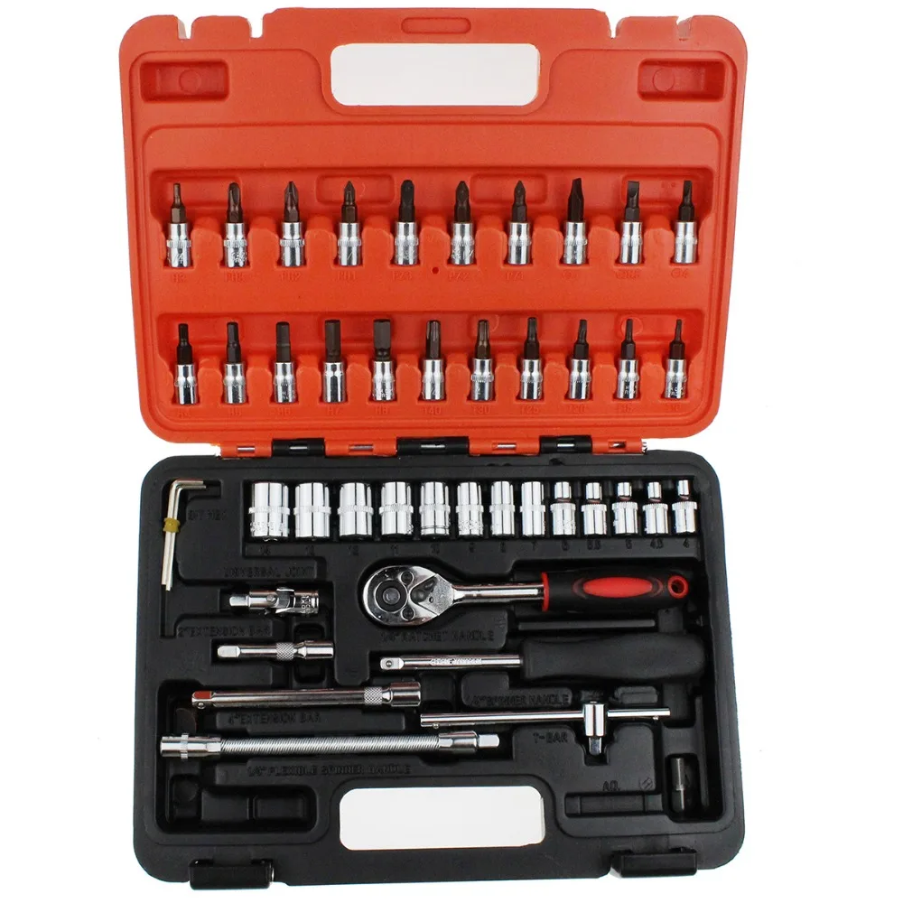 

Car Repair Tool 46pcs 1/4-Inch Socket Set Car Repair Tool Ratchet Torque Wrench Combo Tools Kit Auto Repairing Tool Set