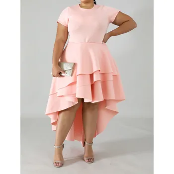 

2019 Summer Women High Waist Yellow Plus Size Dress Asymmetrical Ruffles Long Dresses Casual Party Short Sleeve Maxi Dress
