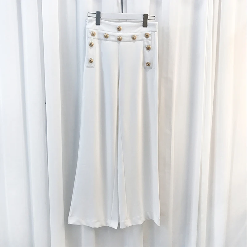 Брюки женские золотого цвета с металлическими кнопками львами|leg pants|designer pant