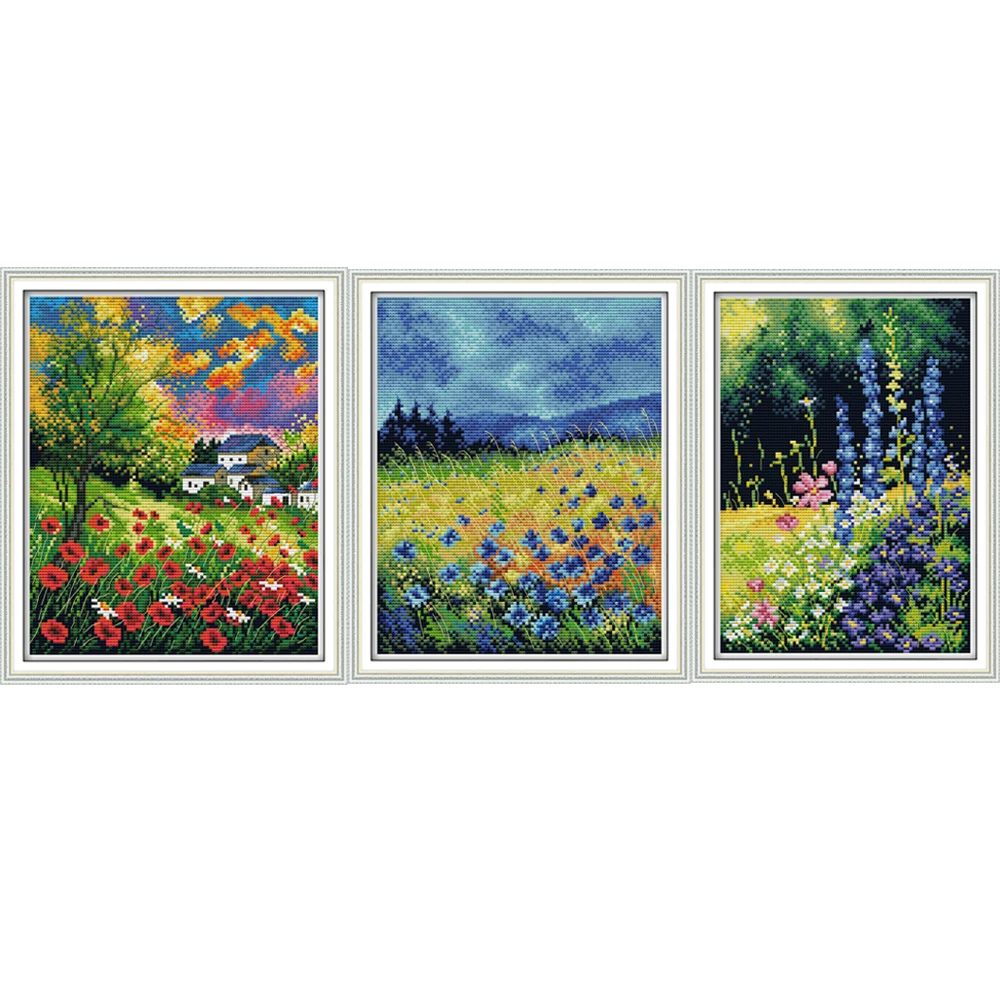 

NKF Beautiful Flowers Stamped Cross Stitch Patterns DIY Kits 14CT11CT Chinese Needlework Embroidery Sets for Home Decor