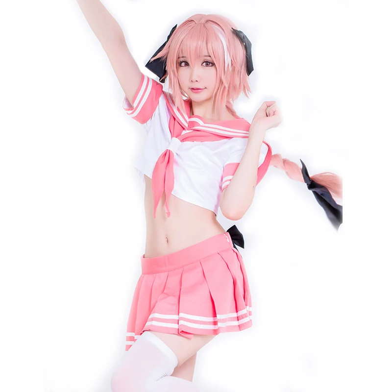 

New Arrival Anime Seraph of the end Astolfo Cosplay Pink Sailor Uniform Costume Cute Pink Top & Skirt Cosplay Costume Free Ship