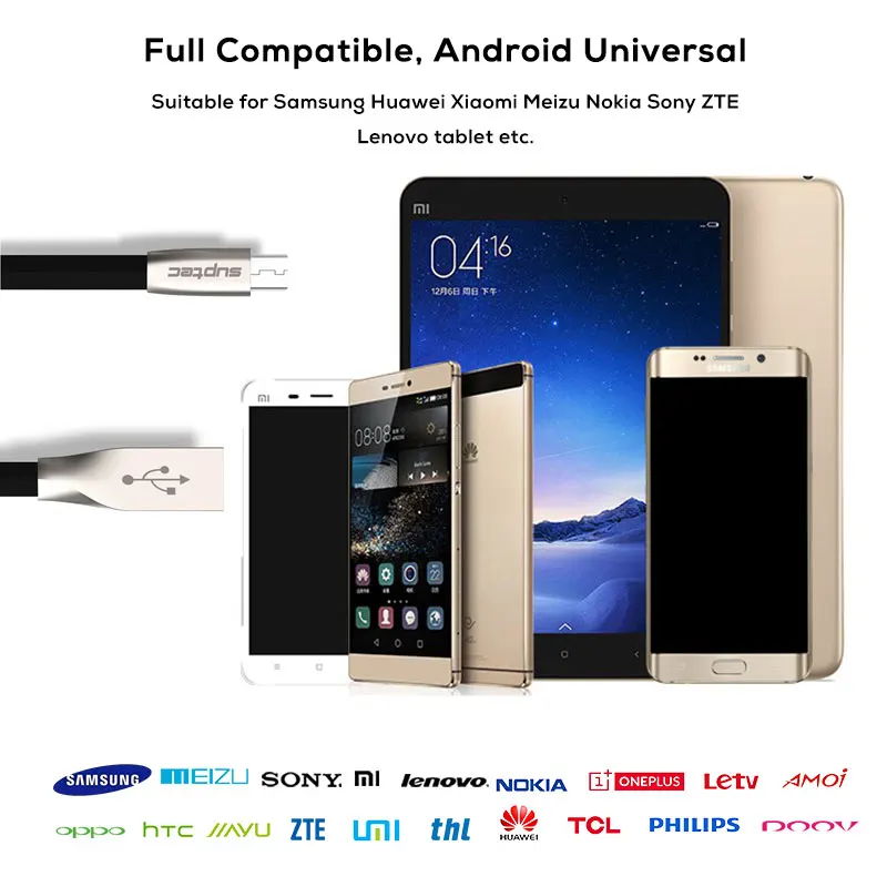 SUPTEC цинковый сплав Micro USB кабель для samsung Xiaomi huawei Android телефон, быстрая зарядка USB кабель синхронизации данных зарядное устройство шнур 2 м