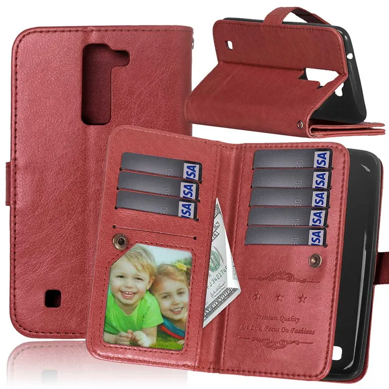 

Coque Fundas 9 Card Holders Case For LG K7 Cover PU Leather Flip Stand Multi-function Wallet Photo Frame Mobile phone Bags