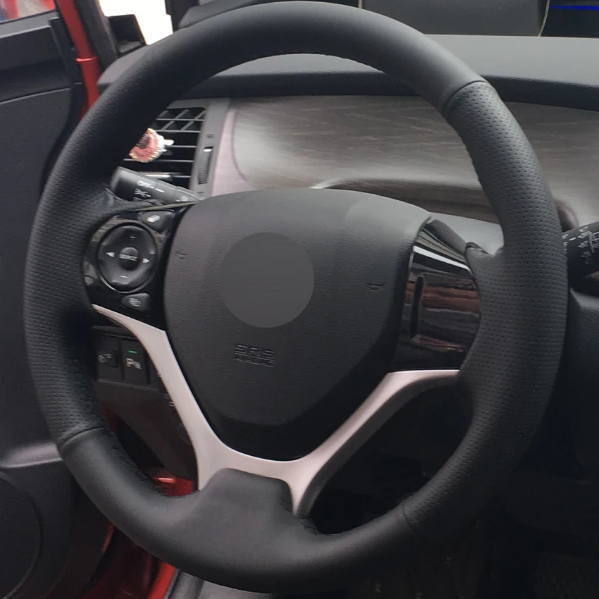 Черный PU искусственная кожа DIY Ручная прошитая крышка рулевого колеса автомобиля для Honda Civic 9 2012