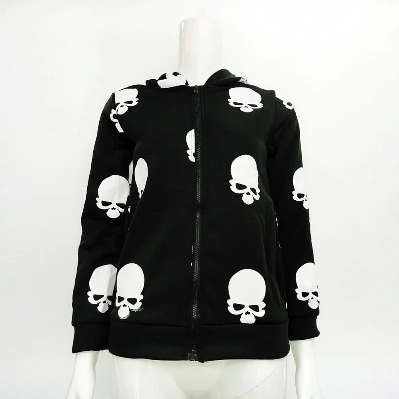 

2017 Casual Hoodies Product Colors Jacket Zipper Coat Women's 2 Tops Sweatershirt Cardigan Printing Skull New Hooded