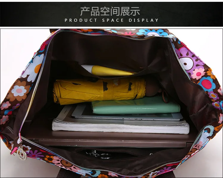 Цветочная сумка для покупок, водонепроницаемая нейлоновая Большая вместительная сумка, легкая женская сумка для отдыха или путешествий в деревенском стиле, мода