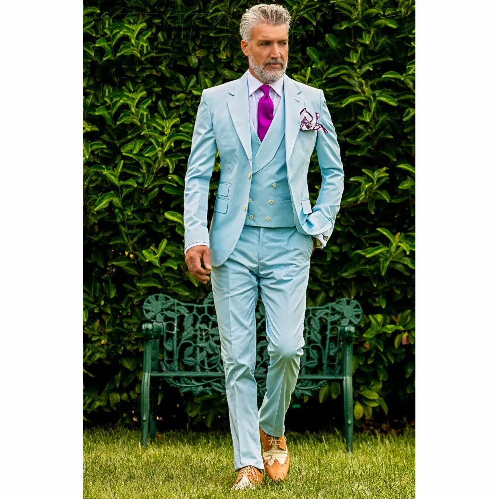 2017 New Groomsmen Notch Lapel Groom Tuxedos Baby Blue Men