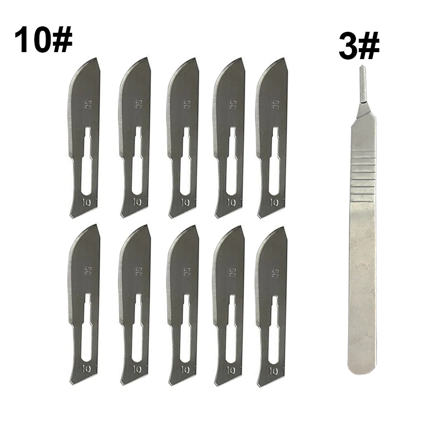 1 Set 10 pc 10#-24# Carbon Steel Surgical Scalpel Blades+ 1pc 4# Handle Scalpel DIY Cutting Tool PCB Repair Knife - Цвет: 10 Blades and Handle