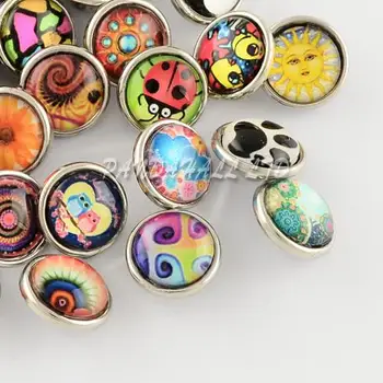 

Brass Buttons, Jewelry Snap Buttons, with Glass Cabochon, Flat Round, Platinum Metal Color, Mixed Color, 12x7mm; Knob: 4.5mm
