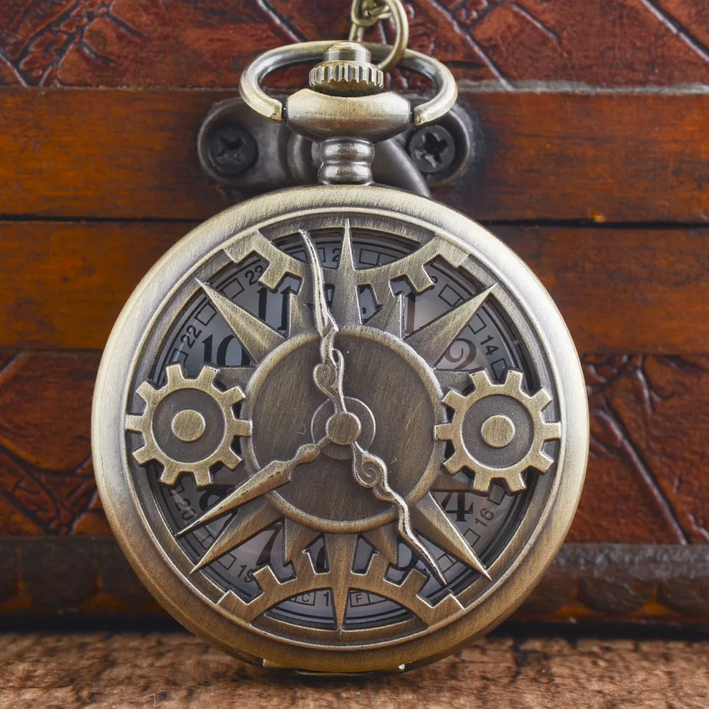 IBEINA Ретро стимпанк карманные часы Полный Охотник кварцевые гравированные Fob ретро кулон карманные часы цепь подарок часы для мужчин
