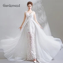 

Gardenwed Sexy Mermaid Lace Wedding Dresses 2019 White Wedding Gowns V Neck Long Train Bridal Dress Vestido De Noiva
