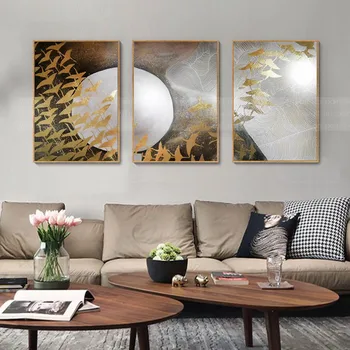 

3 pieces gold birds canvas painting wall art pictures for living room wall decor home decor original gold leaf texture quadros