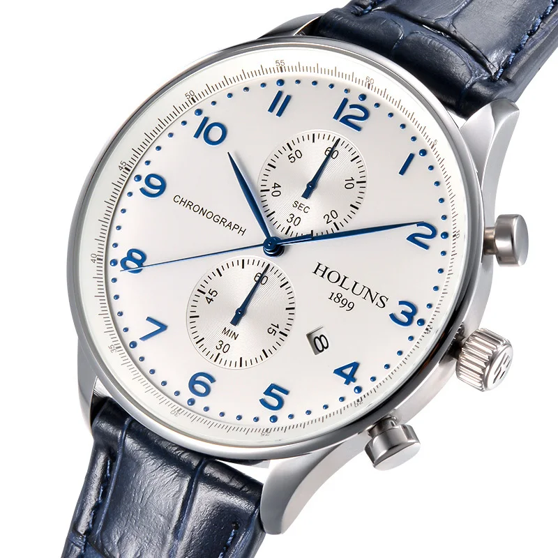 HOLUNS men big face quartz portuguese watch ATM5 men's leather strap