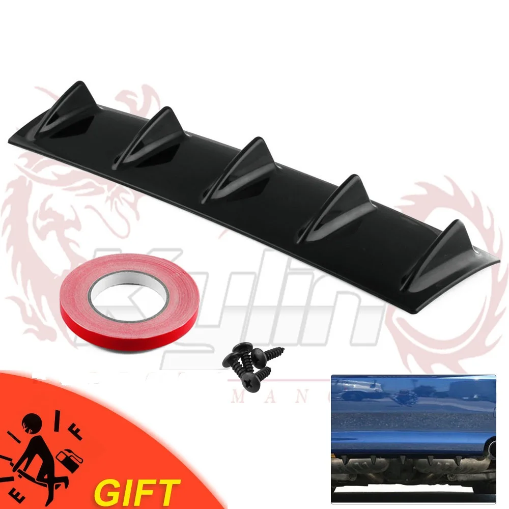 

ABS Plastic Universal Black Rear Bumper Lip Chassis Diffuser Spoiler 3/5 Fin Shark Fin Style SSW005-BK-2